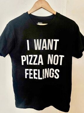 Brisco Brands I Want Pizza Not Feelings Graphic T-Shirt Tee Black & White Medium